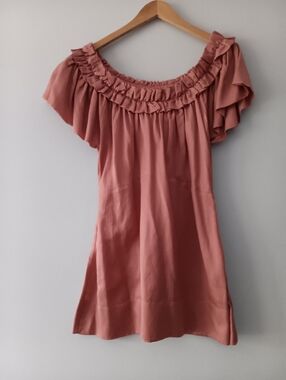 Yoana Baraschi Rose Pink Silk Cotton Ruffle Neck Blouse Side Zip Flowy Top L